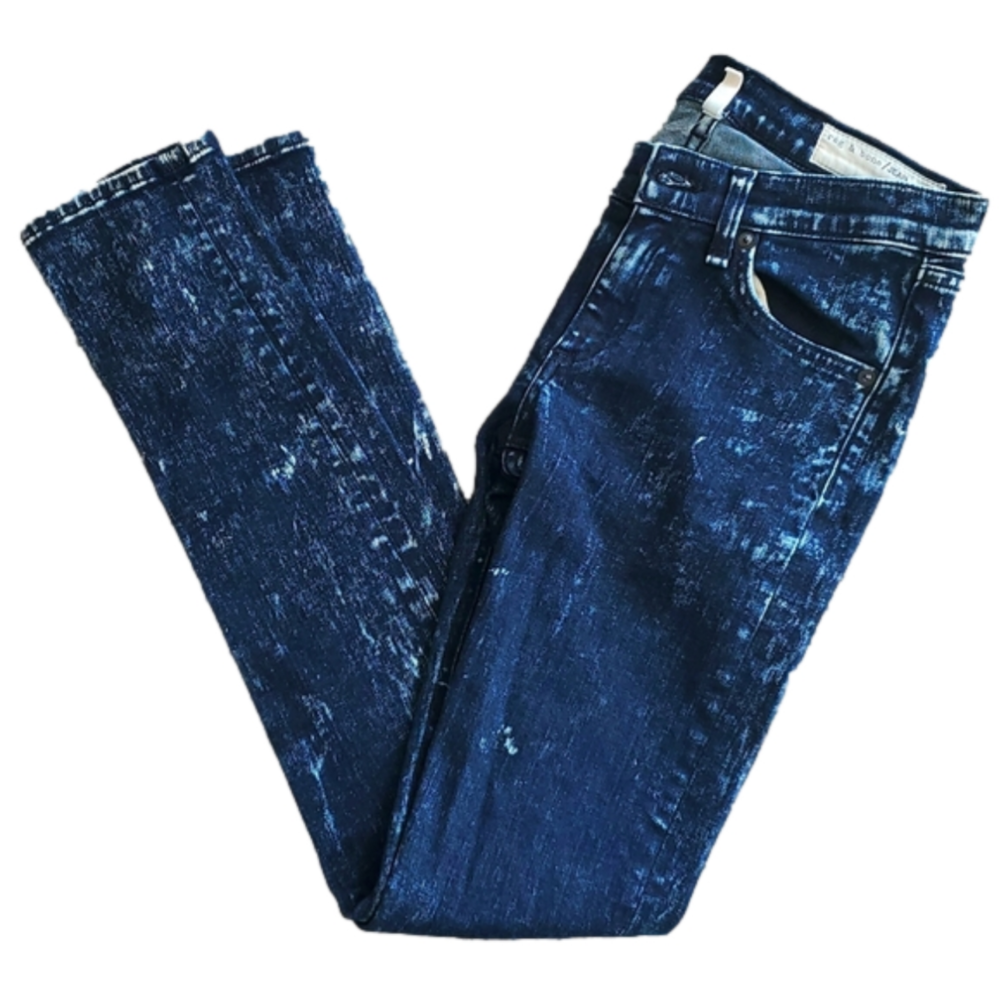Rag & Bone Dark Acid Washed Lower Rise Skinny Blue Jeans Size 25 Waist 25 Inches